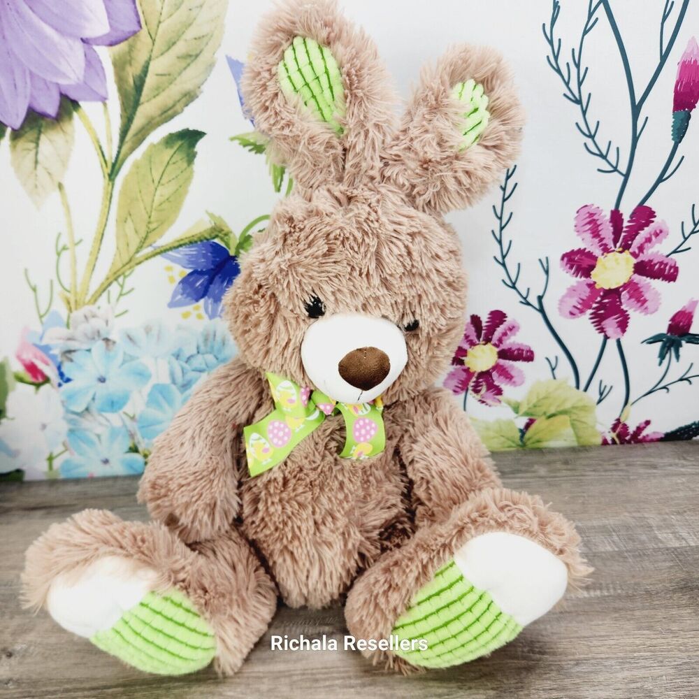 Yangzhou Brown Easter Bunny Plush 22" Green Paws Easter Egg Bow 2019